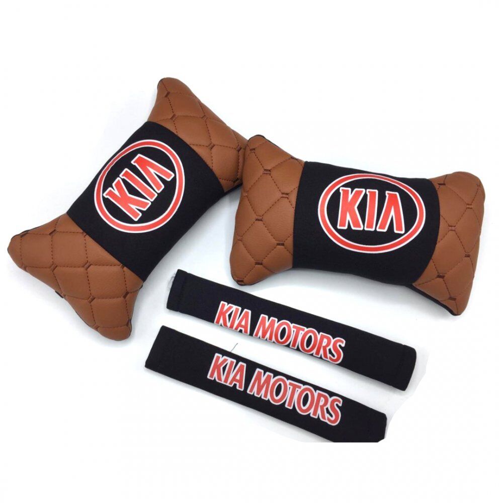 Kia Uyumlu Yedek Parça Logolu Boyun Yastığı ve Emniyet Kemer Kılıfı Kahverengi Siyah