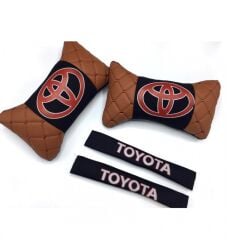 Toyota Uyumlu Yedek Parça Logolu Boyun Yastığı ve Emniyet Kemer Kılıfı Kahverengi