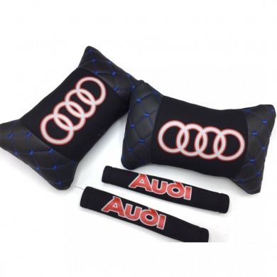 Audi Logolu Boyun Yastığı ve Emniyet Kemer Kılıfı Siyah
