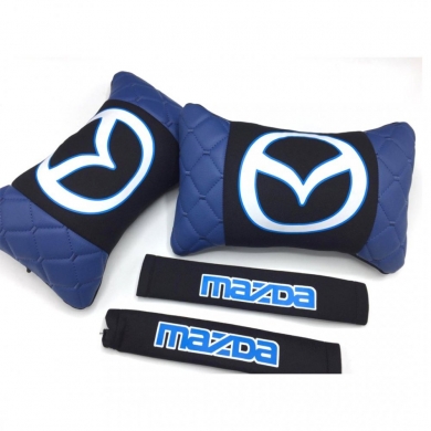 Mazda Logolu Boyun Yastığı ve Emniyet Kemer Kılıfı Mavi Siyah