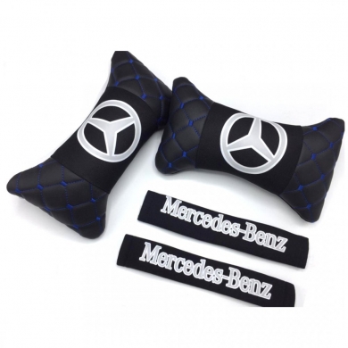 Mercedes (Uyumlu) Logolu Boyun Yastığı ve Emniyet Kemer Kılıfı Siyah