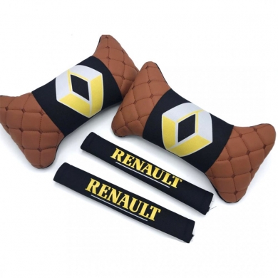 Renault Logolu Boyun Yastığı ve Emniyet Kemer Kılıfı Kahverengi