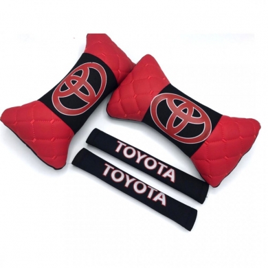 Toyota Logolu Boyun Yastığı ve Emniyet Kemer Kılıfı Kırmızı Siyah