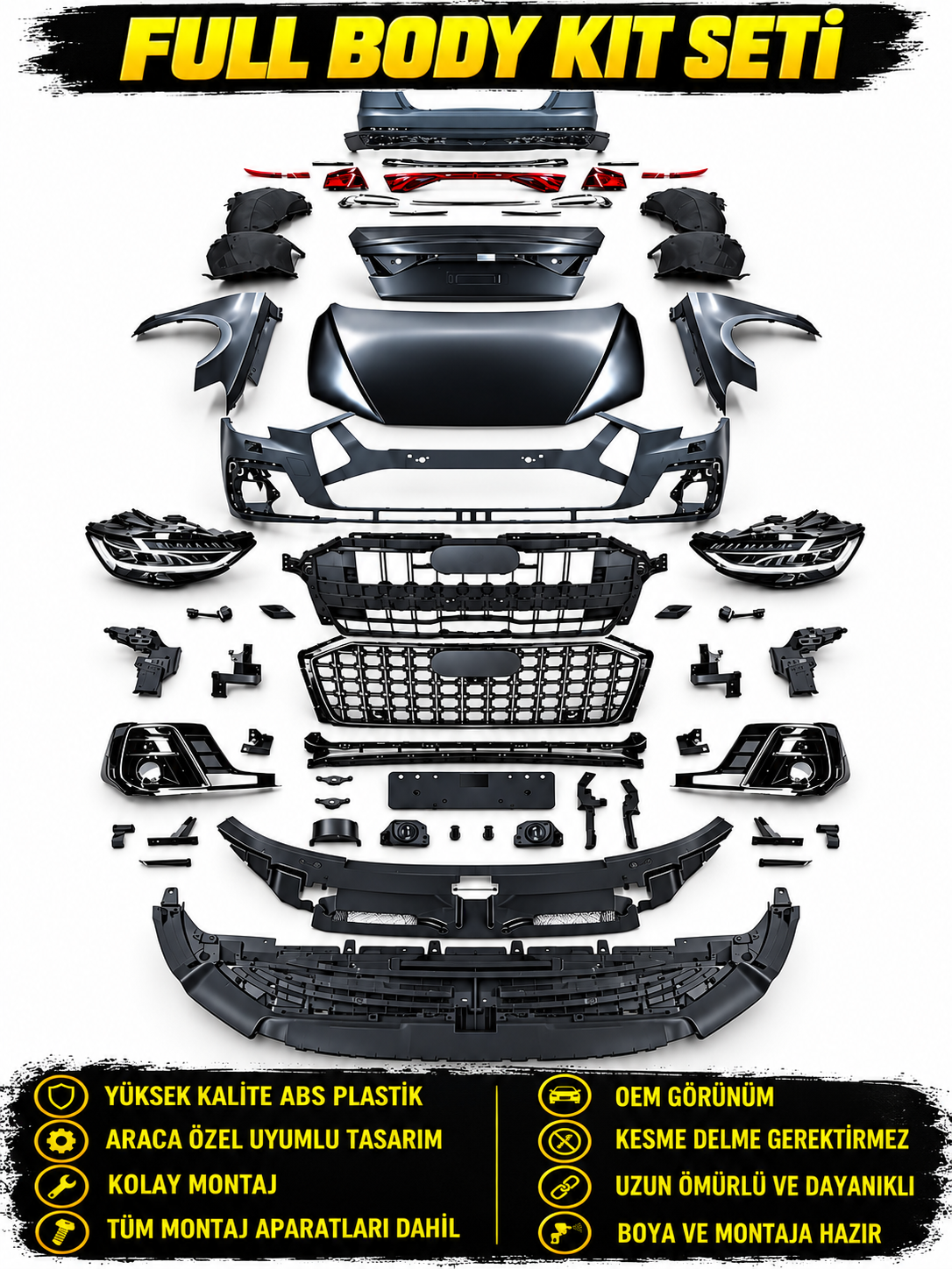 A8 11-17 Uyumlu 2025+ Facelift (Kesme Gerektirmez)