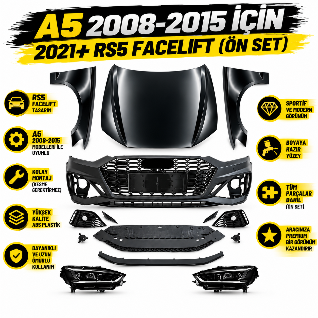 A5 2008-2015 İçin 2021+ RS5 Facelift (Ön Set)