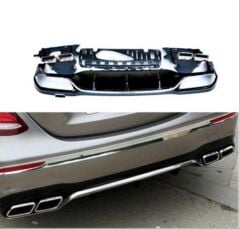 Mercedes W213 E Serisi İçin E63 Uyumlu Yedek Parça Silver Difüzör & Egzoz Seti (Normal Sedan) 2017+ & Silver Egzoz İle