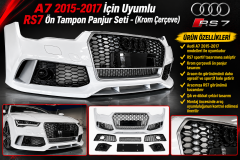 A7 2015-2017 İçin Uyumlu RS7 Ön Tampon Panjur Seti - (Krom Çerçeve)