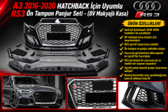 A3 2016-2020 Hatchback İçin Uyumlu RS3 Ön Tampon Panjur Seti - (8V Makyajlı Kasa)