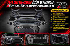 A4 2016-2019 İçin Uyumlu RS4 Ön Tampon Panjur Seti