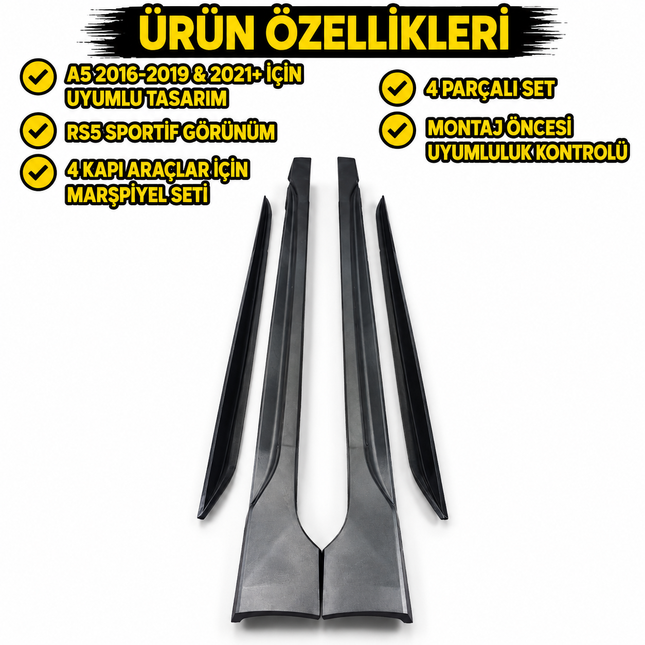 A5 2016-2019 & 2021+ İçin Uyumlu 4 Kapı RS5 Marşpiyel Seti