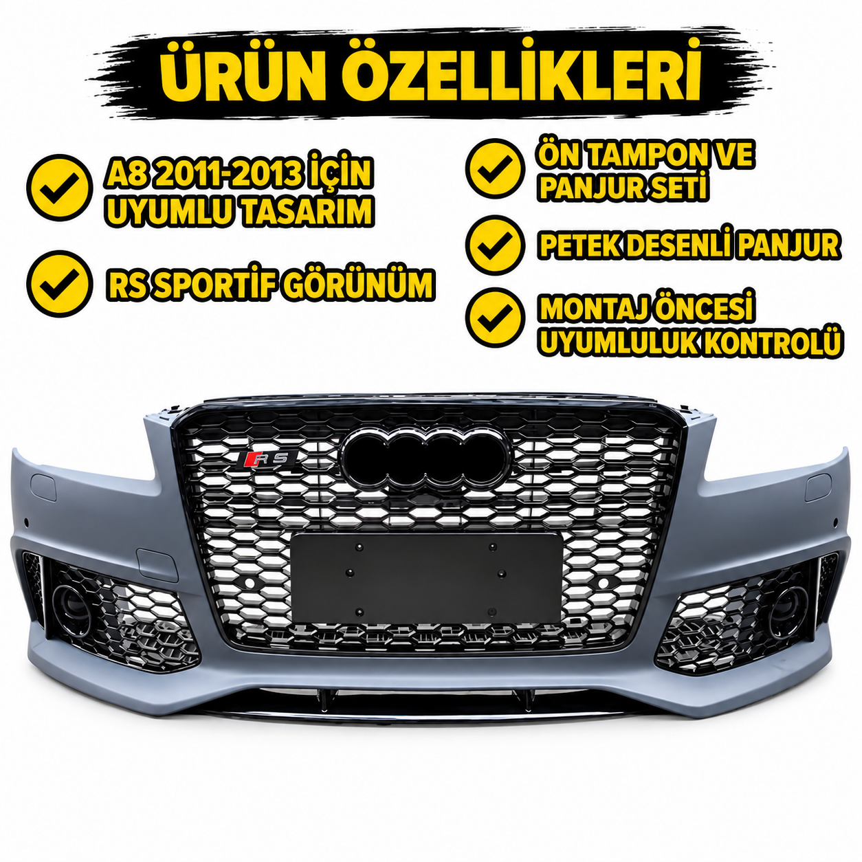 A8 2011-2013 İçin Uyumlu RS8 Ön Tampon Panjur Seti
