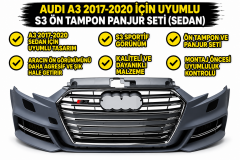 Audi A3 2017-2020 İçin Uyumlu S3 Ön Tampon Panjur Seti (Sedan)