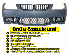 3 Serisi E90 2005-2008 İçin Uyumlu M3 Görünüm Ön Tampon + Panjur (Sis Lambaları Dahil)