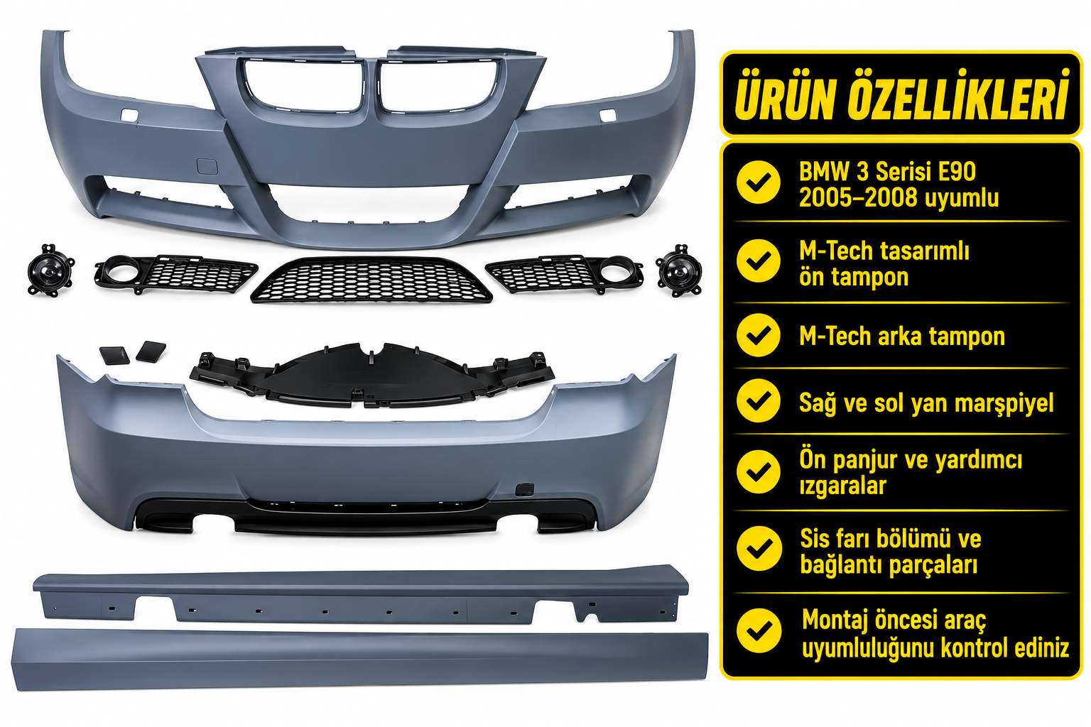 3 Serisi E90 2005-2008 İçin Uyumlu M-Tech Body Kit (Sis Dahil)