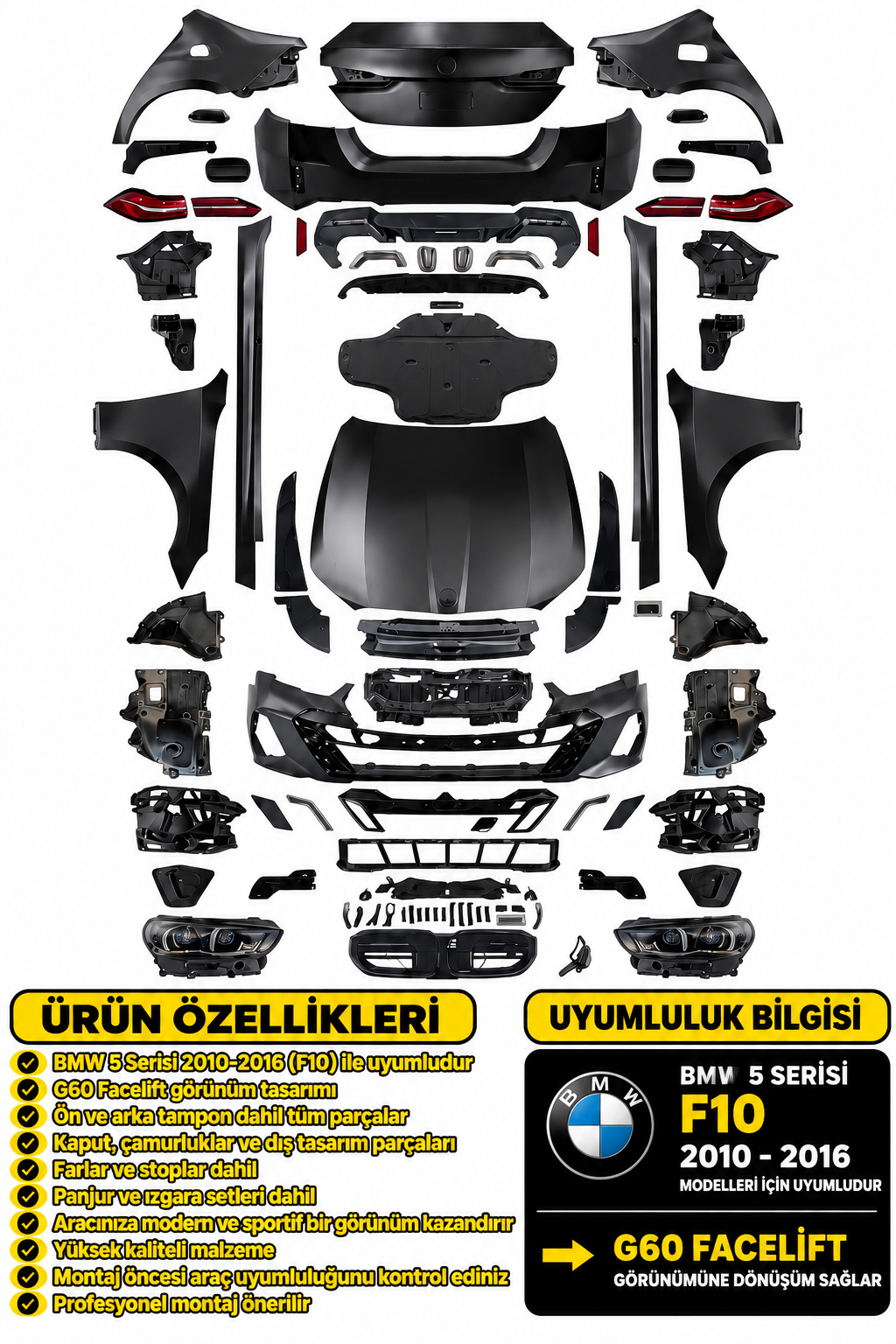 5 Serisi 2010-2016 (F10) İçin G60 Facelift Body Kit