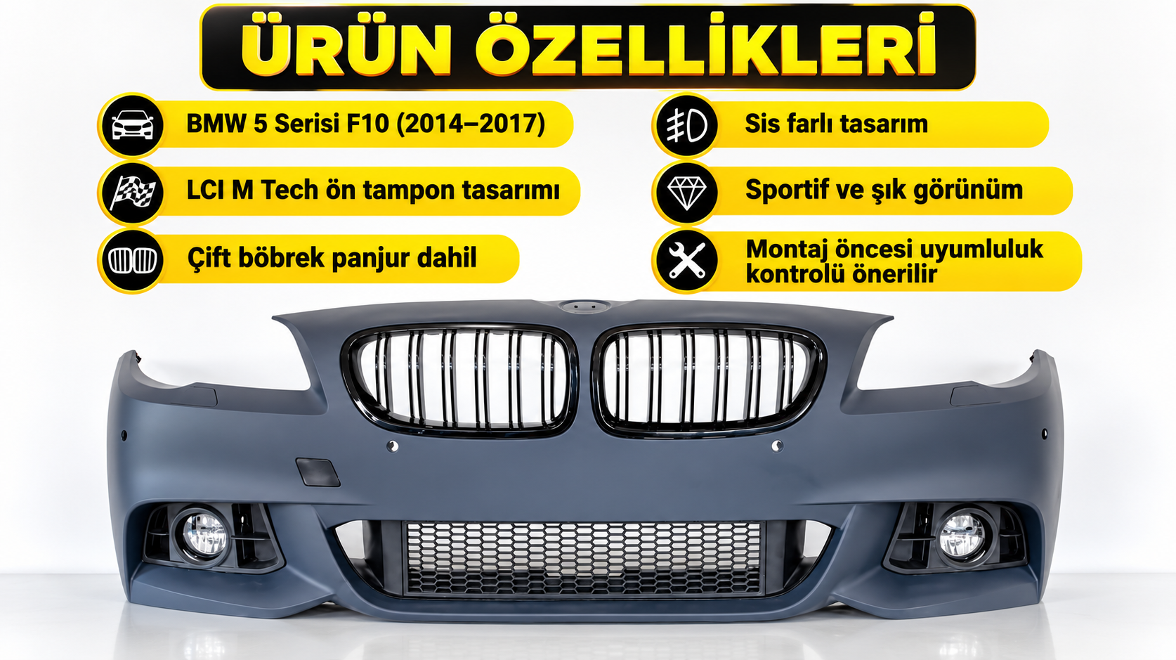 5 Serisi F10 2014-2017 İçin Uyumlu LCI M Tech Ön Tampon + Panjur
