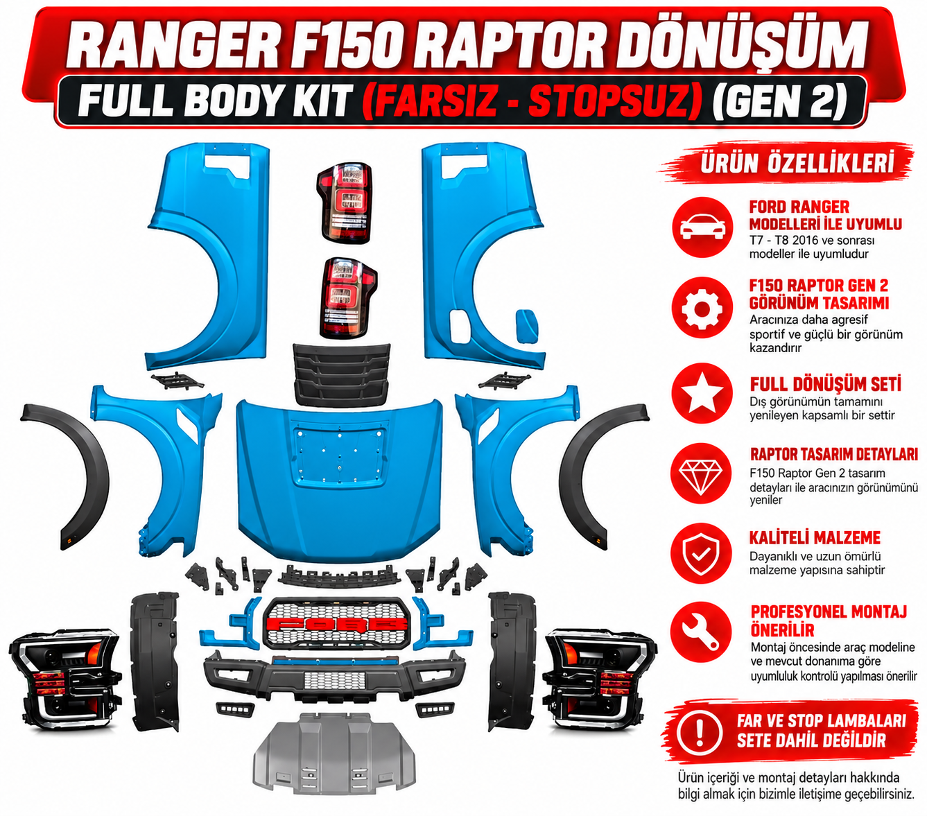 Ford Ranger F150 Raptor Dönüşüm Full Body Kit Gen 2