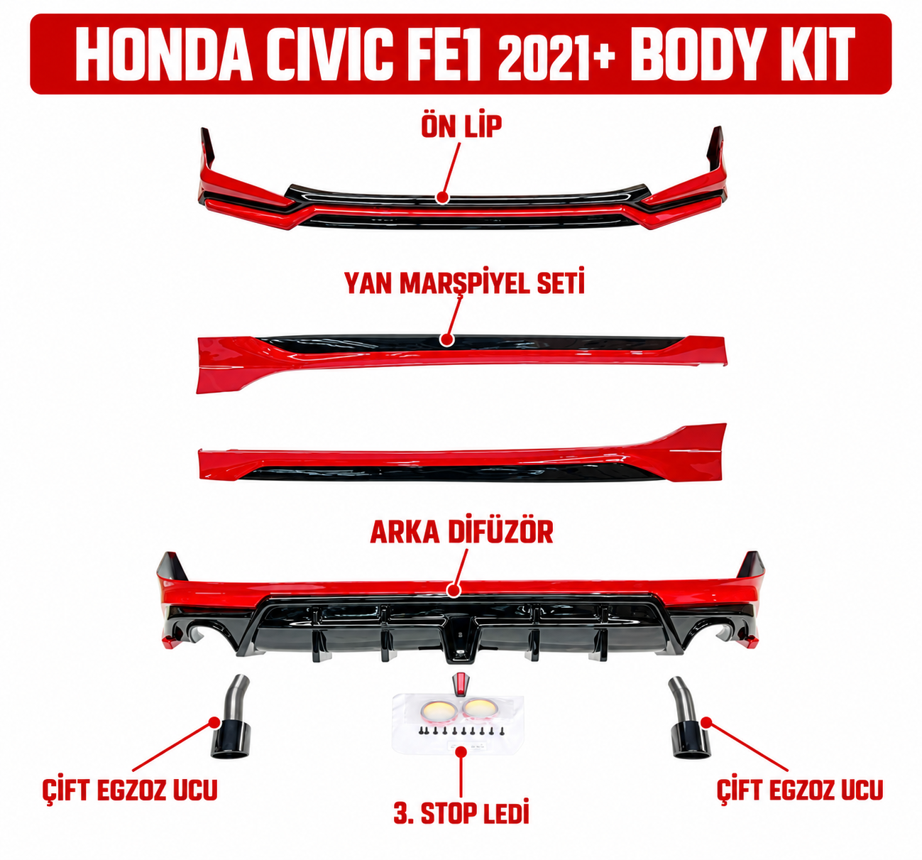 Honda Civic FE1 2021+ Uyumlu Body Kit (Egzoz Dahil)