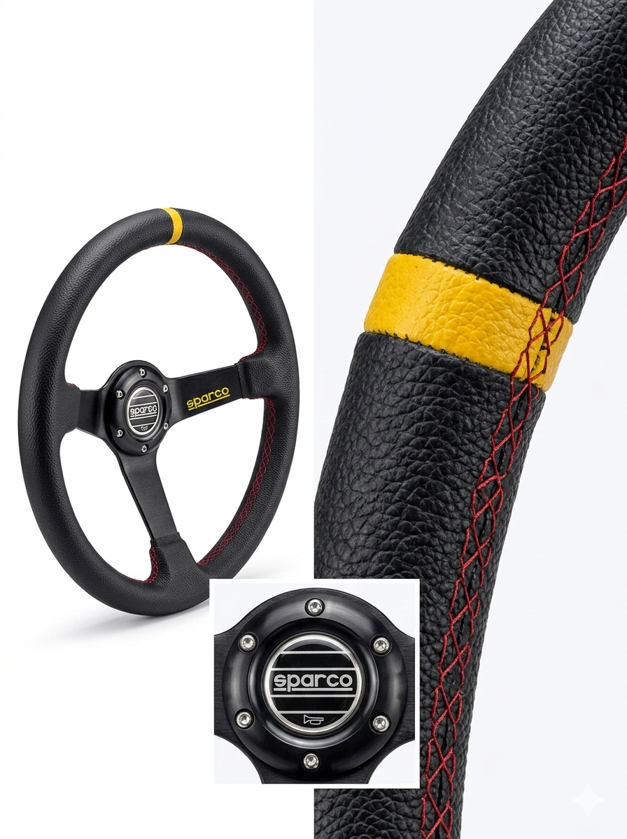 Sparco Spor Direksiyon Ofsetli Siyah Sarı Deri