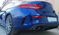 Mercedes W205 2015-2020 Uyumlu Yedek Parça Coupe Arka Tampon Bıçakları Piano Black