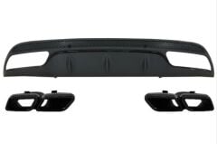 Mercedes Uyumlu Yedek Parça W205 C Serisi İçin C63 Siyah Difüzör & Egzoz Seti(Amg Sedan) - Siyah Egzoz İle