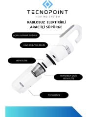 TecnoPoint Kablosuz Araç Içi Süpürge – 80W, Güçlü Emiş, Type-C Şarjlı, Ultra Sessiz, Hafif Tasarım