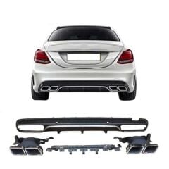 Mercedes W205 C63 Amg Sedan Uyumlu Yedek Parça Difüzör Silver Egzoz Seti
