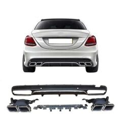 Mercedes W205 C63 Amg Sedan Uyumlu Yedek Parça Difüzör Silver Egzoz Seti