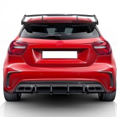 Mercedes W176 12-15 A45 Uyumlu Yedek Parça Difüzör & Egzoz Seti (Parlak Siyah) - Siyah Egzoz İle (AMG PAKET İÇİN)