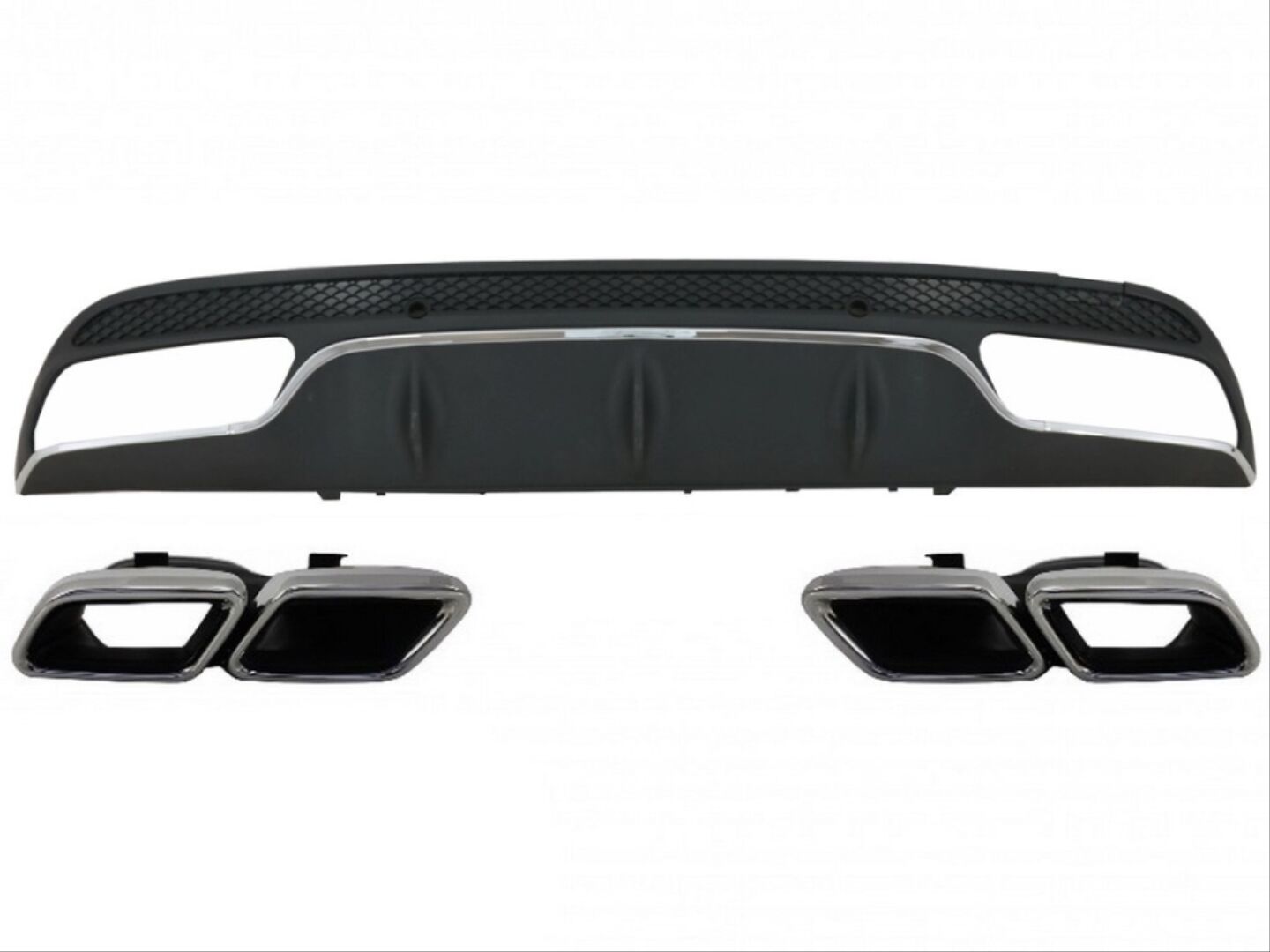 Mercedes Uyumlu Yedek Parça W205 C Serisi Gümüş (Silver) Difüzör ve Egzoz Seti (AMG Sedan - Krom Trim)