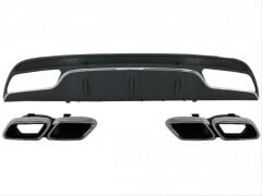 Mercedes Uyumlu Yedek Parça W205 C Serisi Gümüş (Silver) Difüzör ve Egzoz Seti (AMG Sedan - Krom Trim)