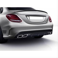 Mercedes Uyumlu Yedek Parça W205 C Serisi Gümüş (Silver) Difüzör ve Egzoz Seti (AMG Sedan - Krom Trim)