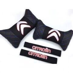 Citroen Uyumlu Yedek Parça Logolu Boyun Yastığı ve Emniyet Kemer Kılıfı Siyah