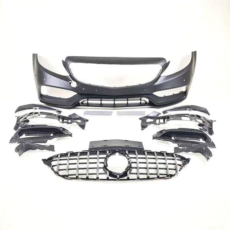 Mercedes W205 C63 Uyumlu Yedek Parça Ön Tampon & Panjur Seti (Makyajlı Görünüm) (Siyah Trimler)