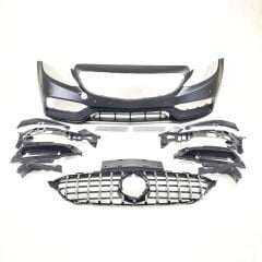 Mercedes W205 C63 Uyumlu Yedek Parça Ön Tampon & Panjur Seti (Makyajlı Görünüm) (Siyah Trimler)