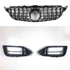 Mercedes W205 C63 Uyumlu Yedek Parça Ön Tampon & Panjur Seti (Makyajlı Görünüm) (Siyah Trimler)