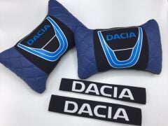 Dacia Uyumlu Yedek Parça Logolu Boyun Yastığı ve Emniyet Kemer Kılıfı Mavi Siyah