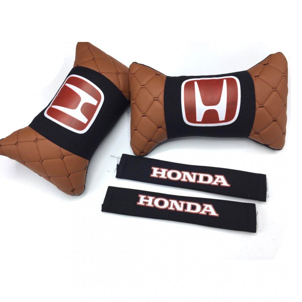 Honda Logolu Uyumlu Yedek Parça Boyun Yastığı ve Emniyet Kemer Kılıfı Kahverengi Siyah