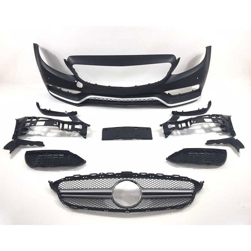 Mercedes W205 2014-2018 C63 Uyumlu Yedek Parça Ön Tampon & Panjur Seti (Siyah Trimler)