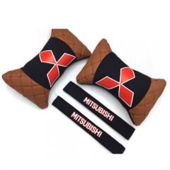Mitsubishi Logolu Boyun Yastığı ve Emniyet Kemer Kılıfı Kahverengi
