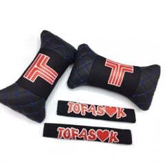 Tofaş Uyumlu Yedek Parça Logolu Boyun Yastığı ve Emniyet Kemer Kılıfı Siyah