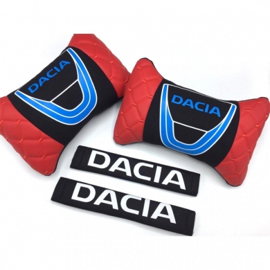 Dacia Uyumlu Yedek Parça Logolu Boyun Yastığı ve Emniyet Kemer Kılıfı Kırmızı Siyah