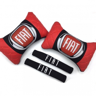 Fiat Logolu Boyun Yastığı ve Emniyet Kemer Kılıfı Kırmızı Siyah