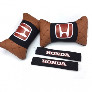 Honda Logolu Boyun Yastığı ve Emniyet Kemer Kılıfı Kahverengi Siyah