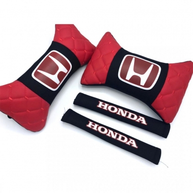 Honda Logolu Uyumlu Yedek Parça Boyun Yastığı ve Emniyet Kemer Kılıfı Kırmızı Siyah