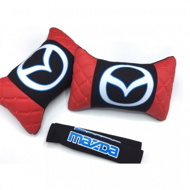 Mazda Logolu Boyun Yastığı ve Emniyet Kemer Kılıfı Kırmızı