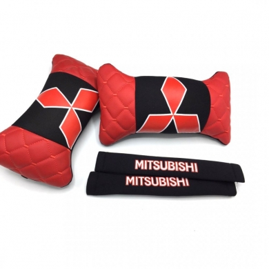 Mitsubishi Logolu Boyun Yastığı ve Emniyet Kemer Kılıfı Kırmızı