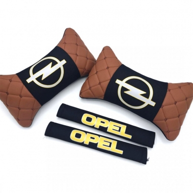 Opel Logolu Boyun Yastığı ve Emniyet Kemer Kılıfı Kahverengi