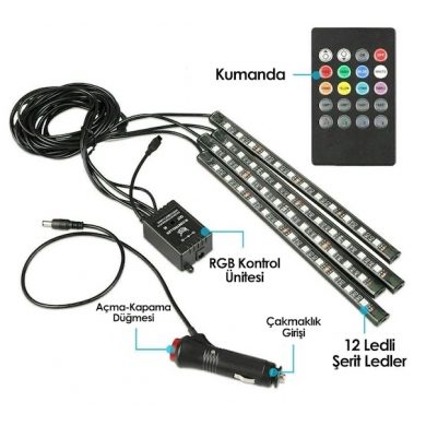 Ayak Altı 12 Ledli Sese Duyarlı Kumandalı Neon Led Aydınlatma