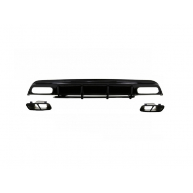 Mercedes W176 16-18 A45 Uyumlu Difüzör & Egzoz Seti (Parlak Siyah) - Siyah Egzoz İle (Amg Paket İçin )